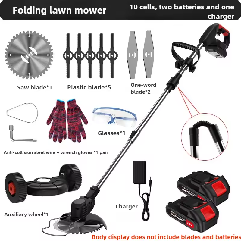 Foldable electric lawn mower with lithium battery and wheels multifunctional handheld wireless charging and weeding machine