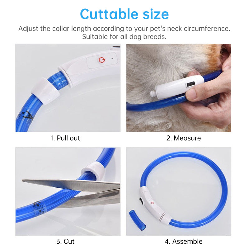 3-Mode LED Dog Collar - USB Rechargeable, Detachable &amp; Glowing Pet Safety Necklace for Night